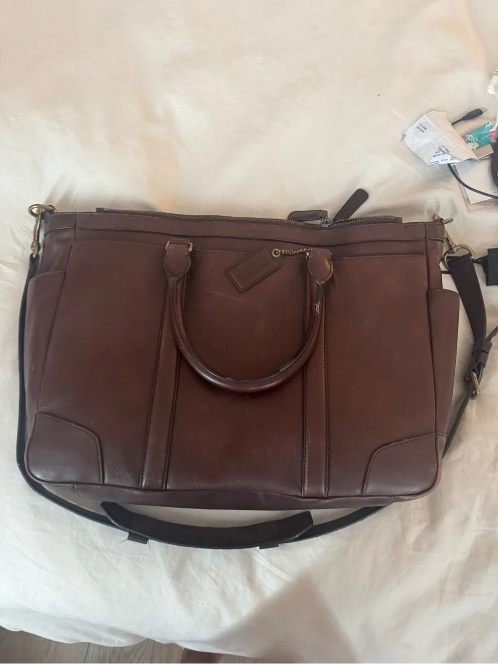 Coach Brown Leather Men’s Briefcase with Brass Accent